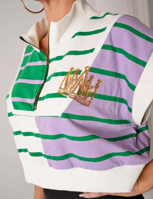 Mardi Gras Striped 1/4 Zip Top