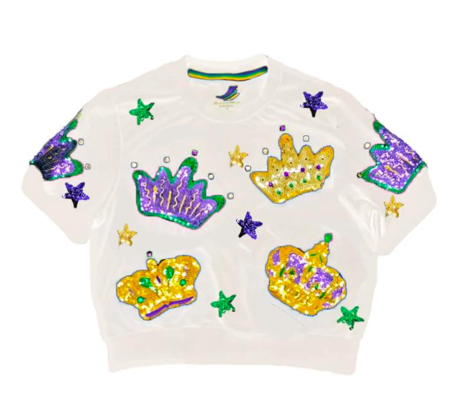 White Crown & Stars Sequin Top