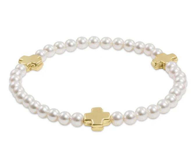 Signature Cross Pearl Pattern 4mm Bead Bracelet
