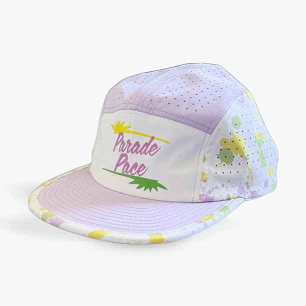 Colorful cap with floral patterns and Parade Pace text on a white background