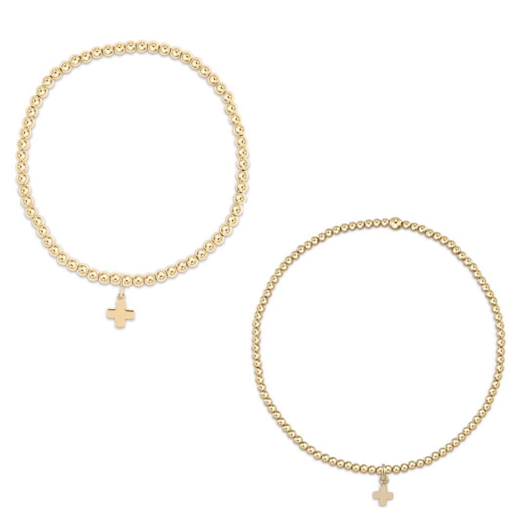 Classic Gold Bead Bracelet Signature Cross Small Gold Charm