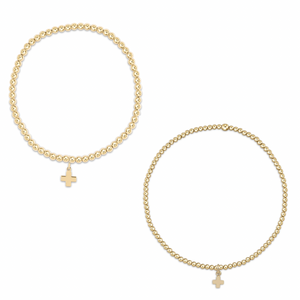 Classic Gold Bead Bracelet Signature Cross Small Gold Charm