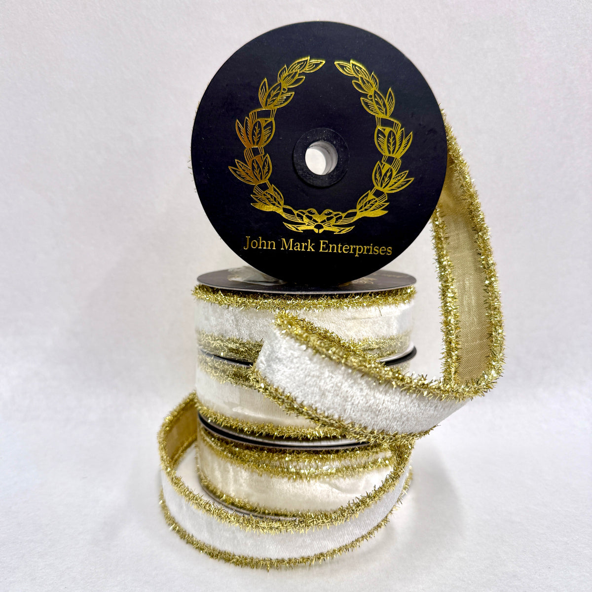 White Velvet Metallic Dupion DBL Fused Tinsel Edge-1x10yd