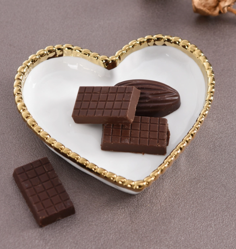 Mini Heart Dish White with Gold Trim