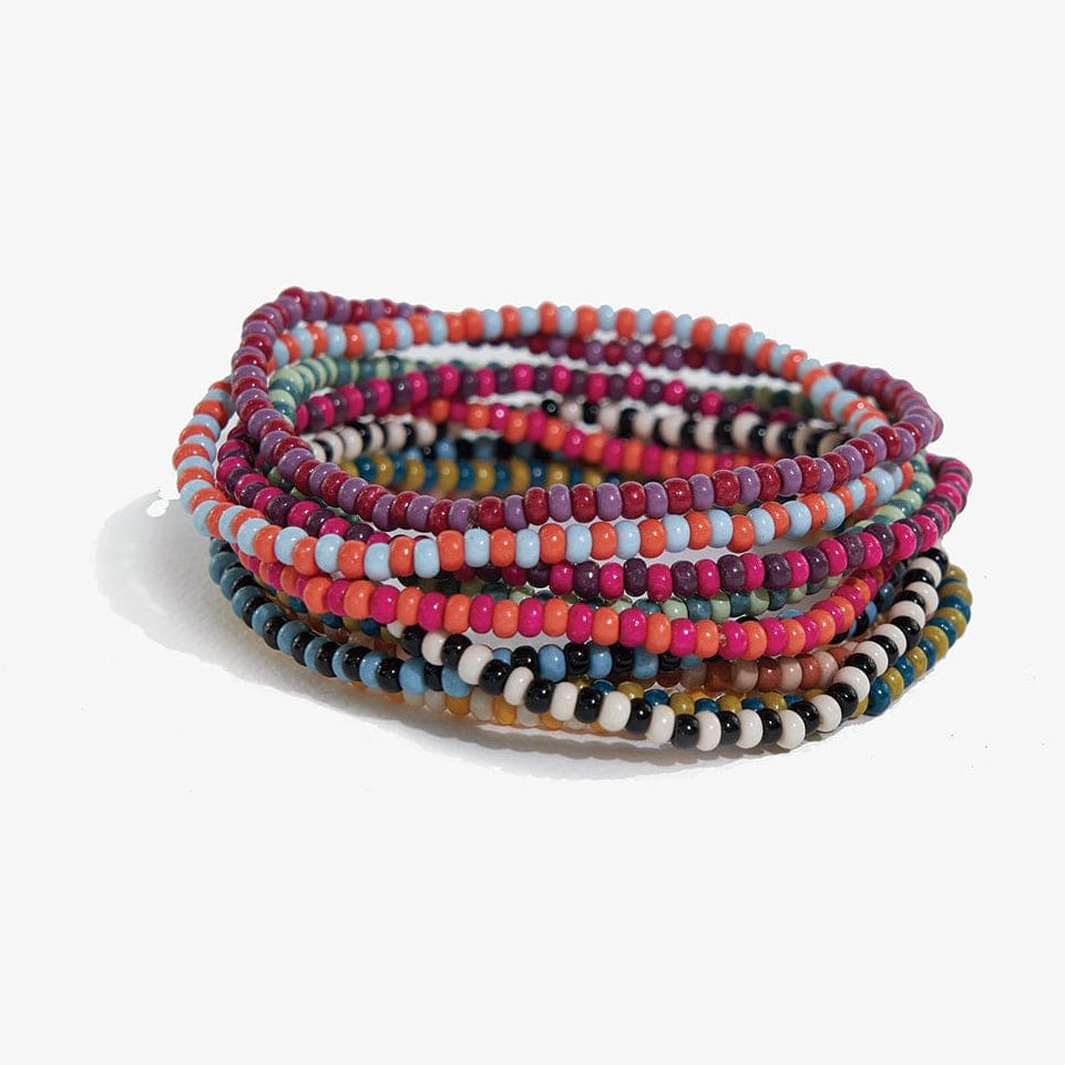 Sage Two Tone Set of 10 Stretch Bracelets Multicolor