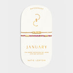 January garnet birthstone bracelet set on a branded display card