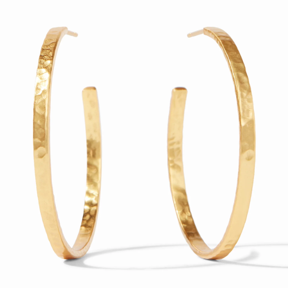 Pair of gold hoop earrings with a hammered texture