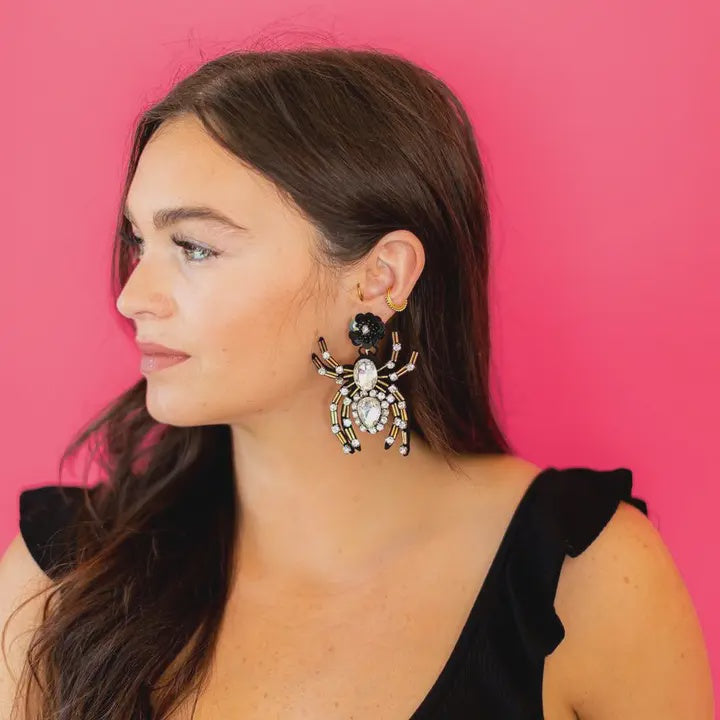 Halloween Rhinestone Spider Earrings
