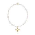 Pearl necklace with a gold bead and a gold cross pendant