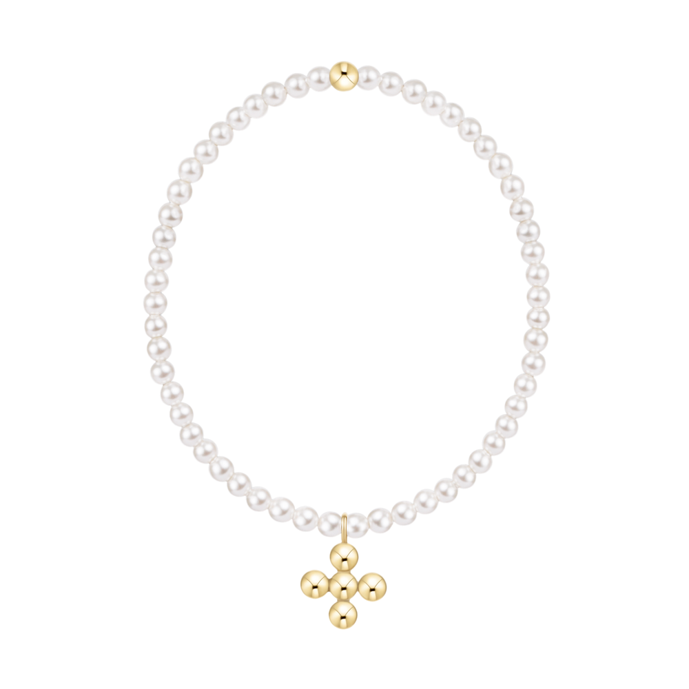 Pearl necklace with a gold bead and a gold cross pendant