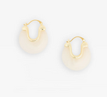 Cream resin hoop earrings with gold tops