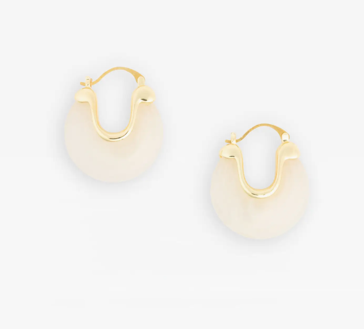 Cream resin hoop earrings with gold tops