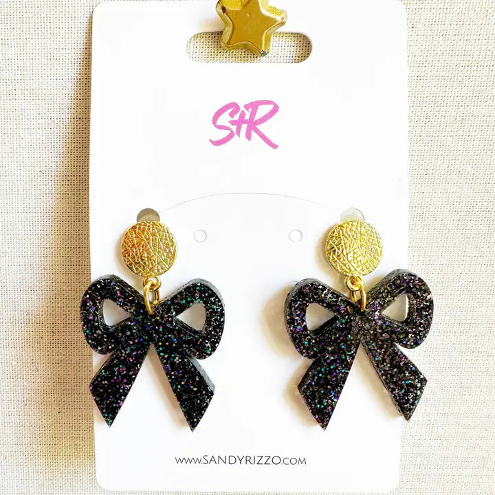 Black Glitter Bows Earring