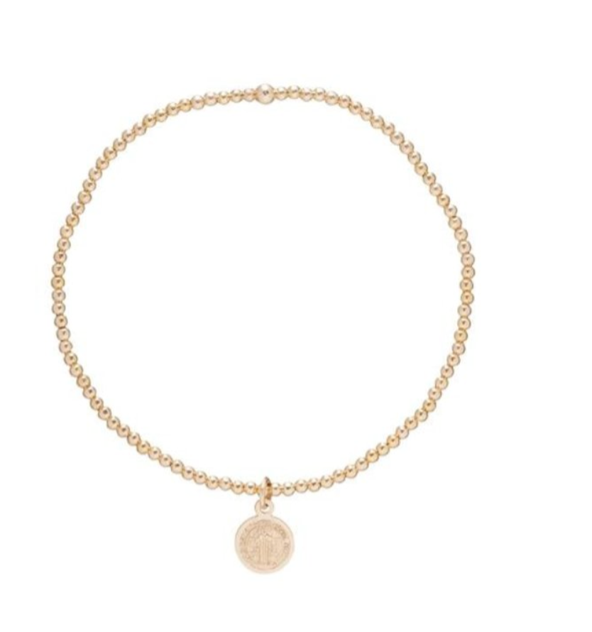 Blessing Small Gold Charm - Classic Gold 2mm Bead Bracelet