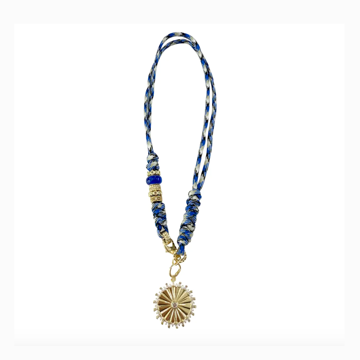 Johnny Light Blue Rope Necklace with Large CZ Coin Charm