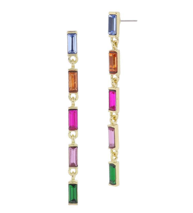 Multi Baguette Crystal Chain Dangle Earrings