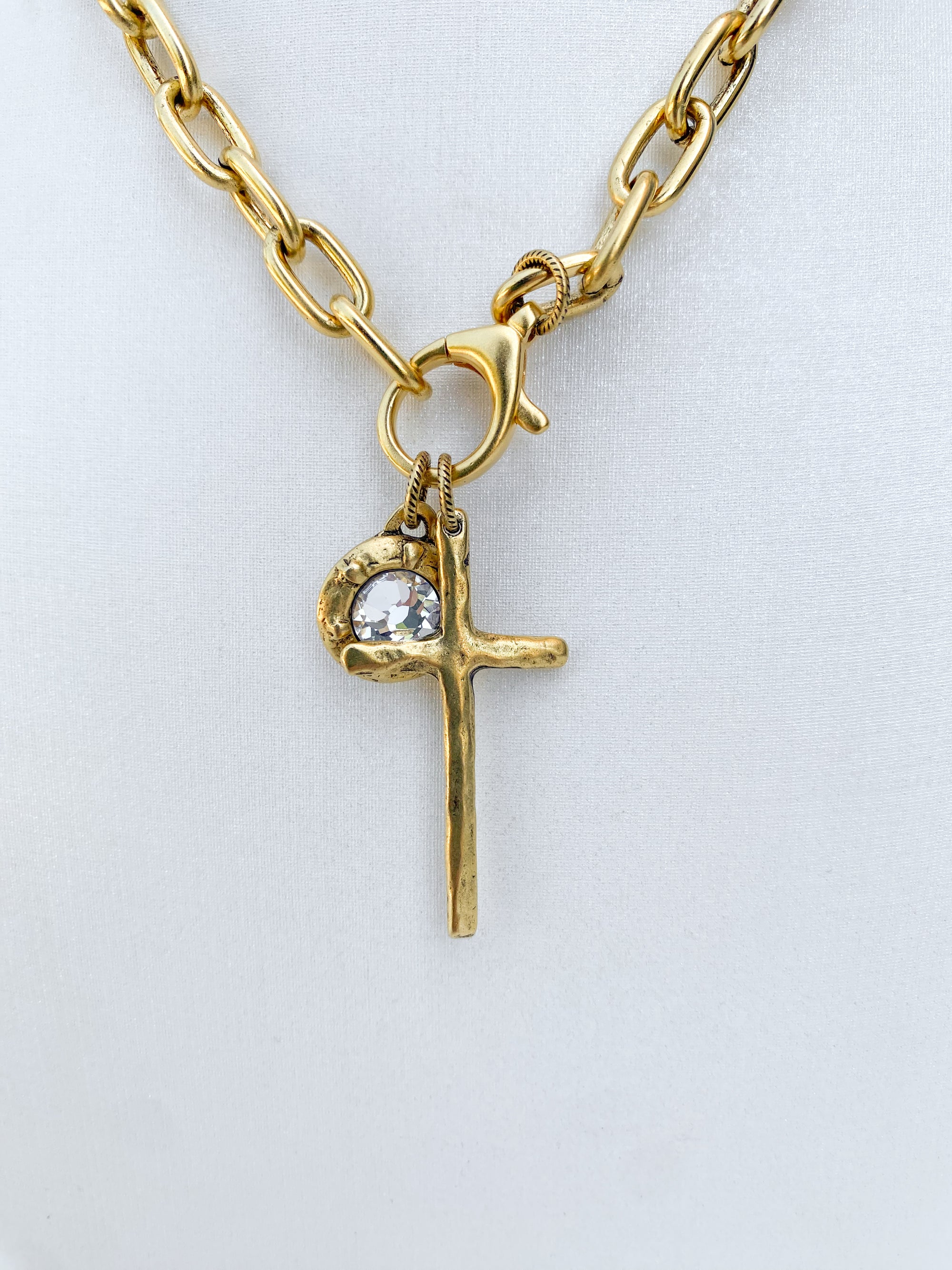 Cross & Diamond Smooth Link Necklace