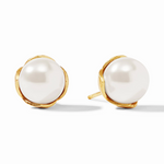 Gold stud earrings with white pearls