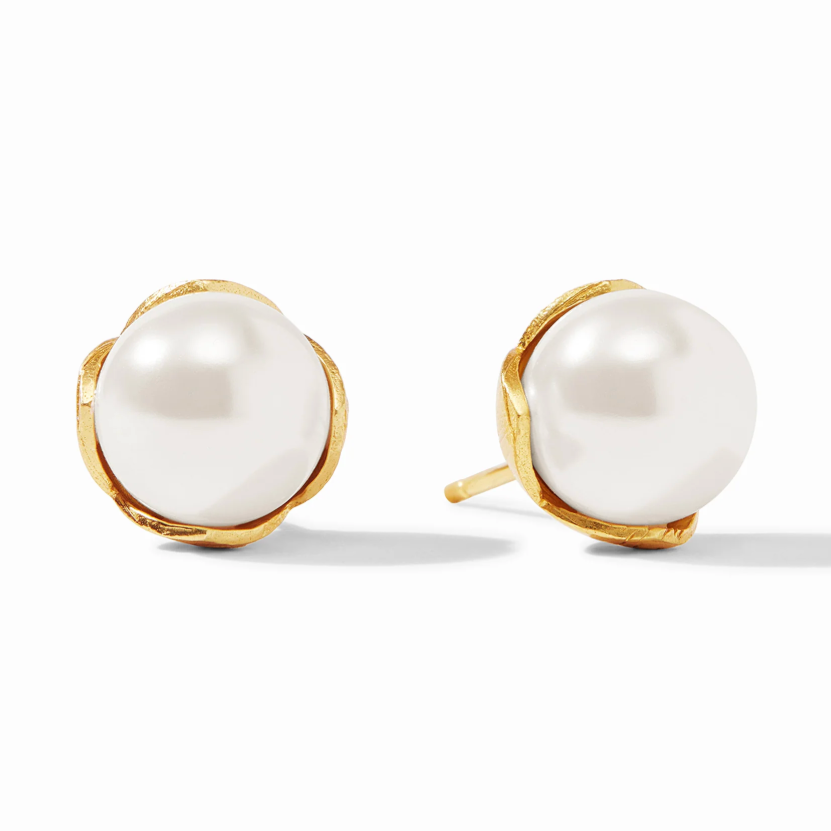 Gold stud earrings with white pearls