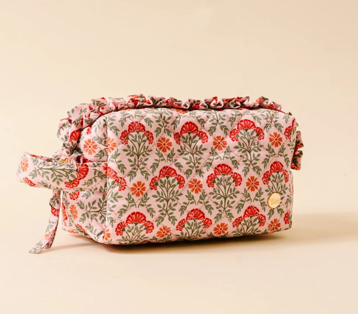 Quilted Cosmetic Pouch- Dusty Rose