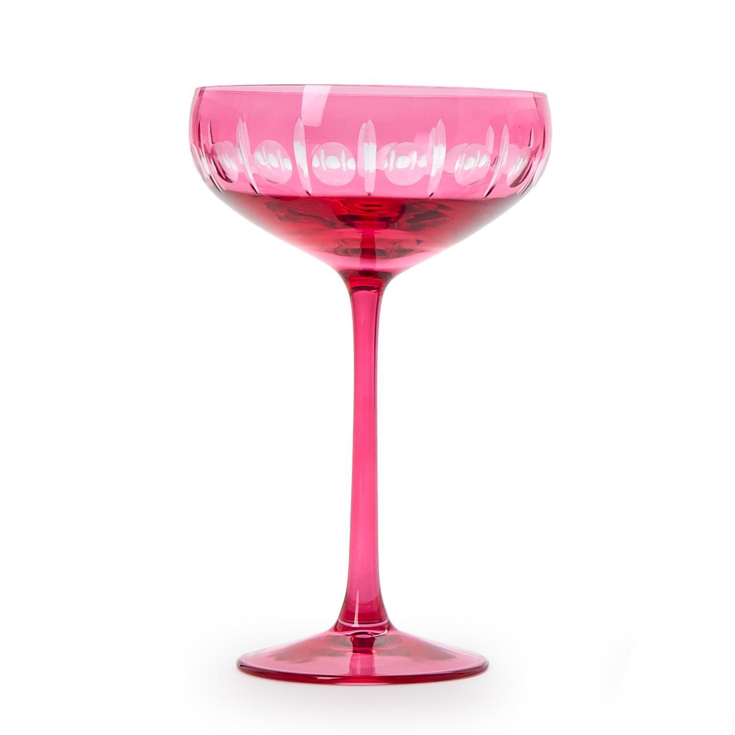 Sparkling Cut Pink Coupe Wine Glass