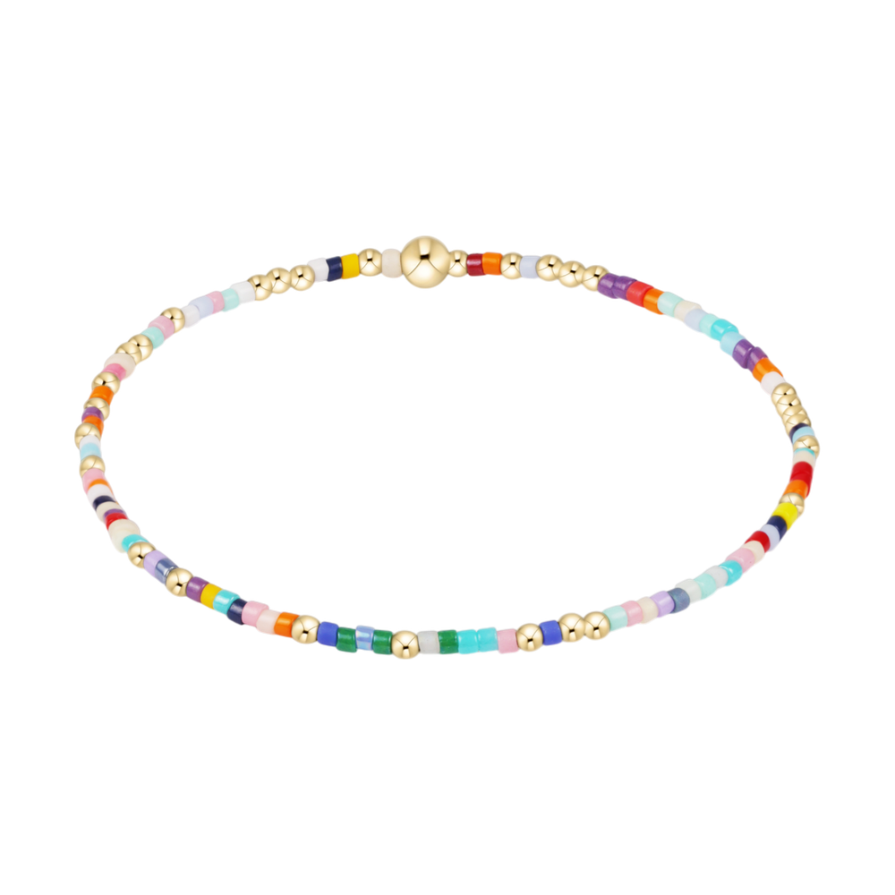 Bright multicolor seed bead stretch bracelet with gold accents