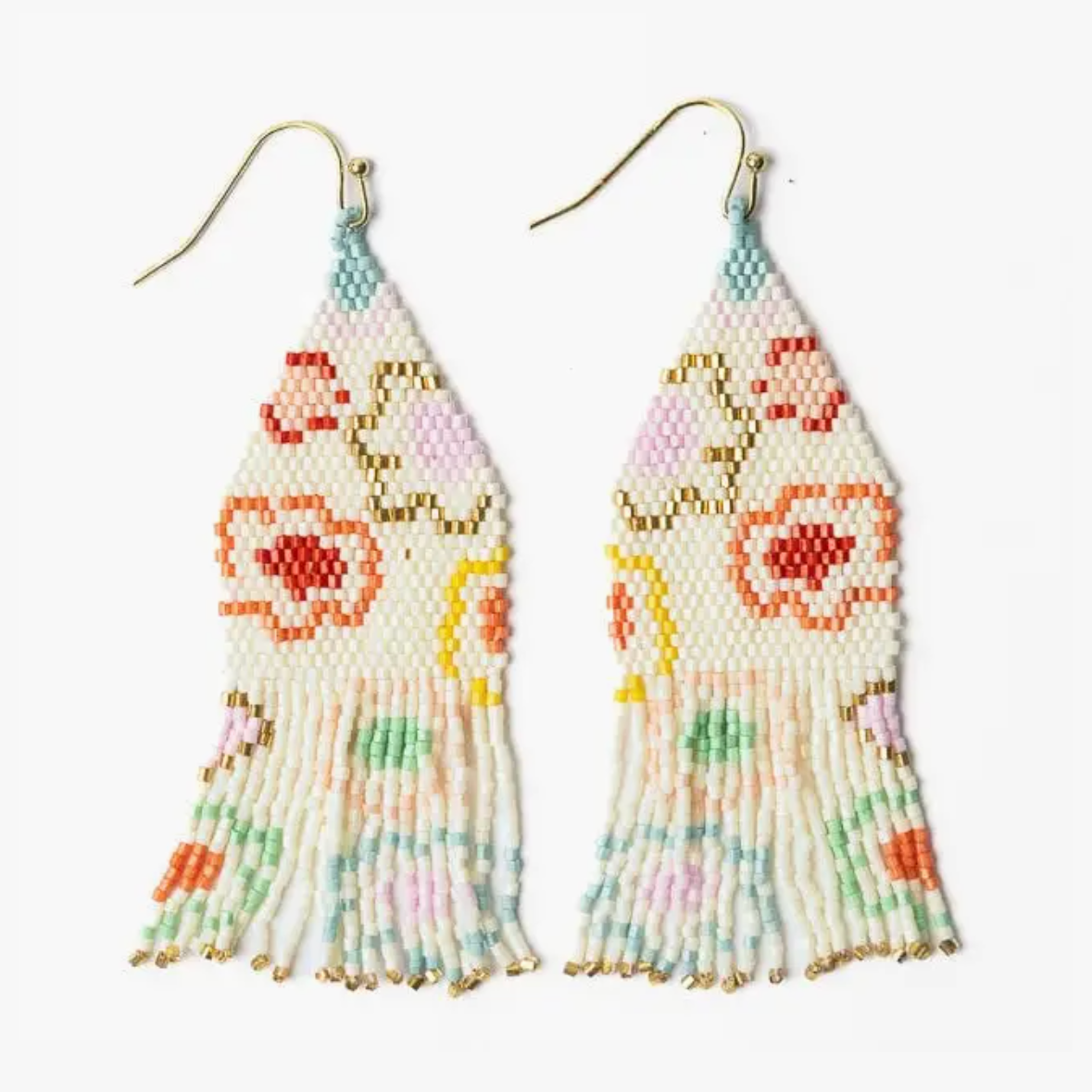 Delilah Poppies Beaded Fringe Earrings Multi