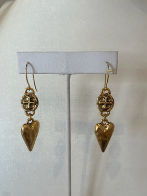 Double Cross + Heart Earring