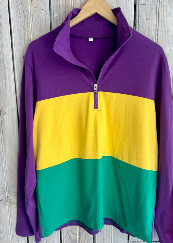 Unisex Mardi Gras Color Block 1/4 Zip