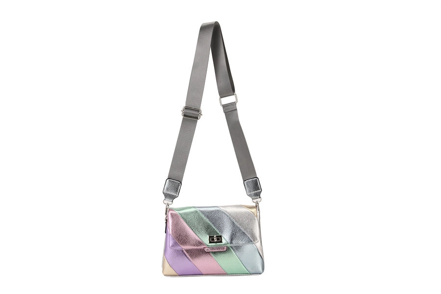 Metallic Stripe Crossbody- Silver