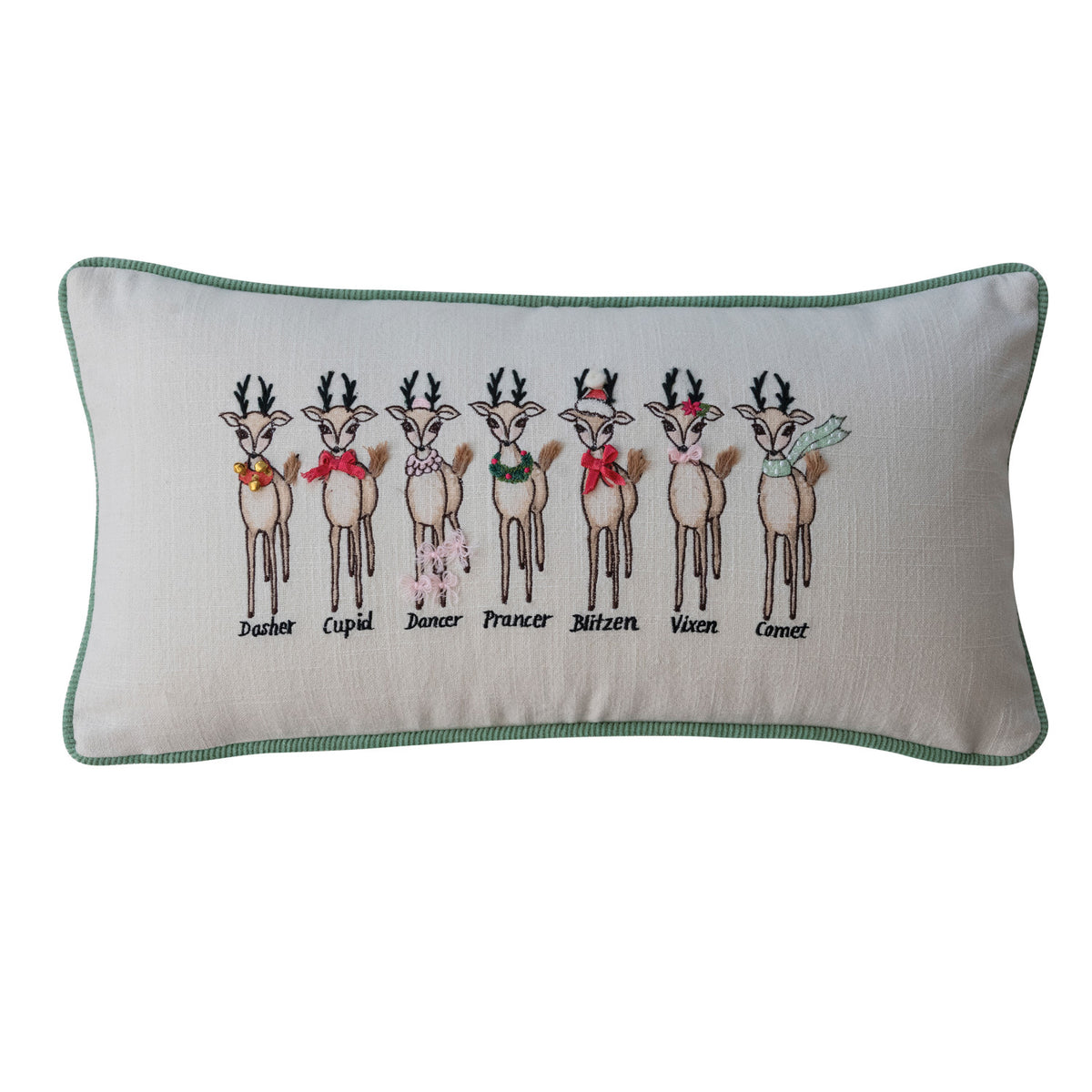 Santa's Reindeer Embroidered Lumbar Pillow