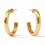Pair of gold hoop earrings with a hammered texture