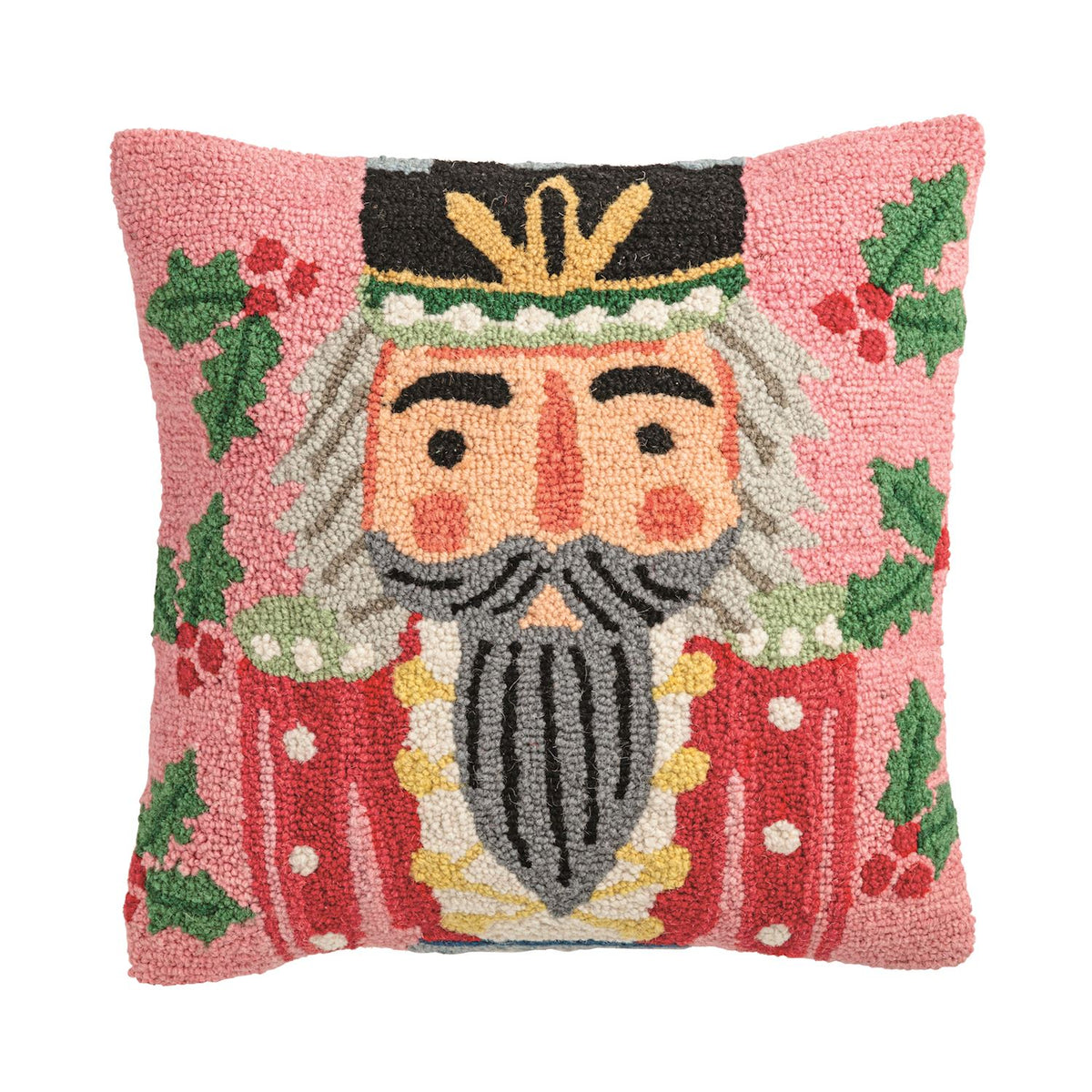 Square Nutcracker Hooked Wool Pillow