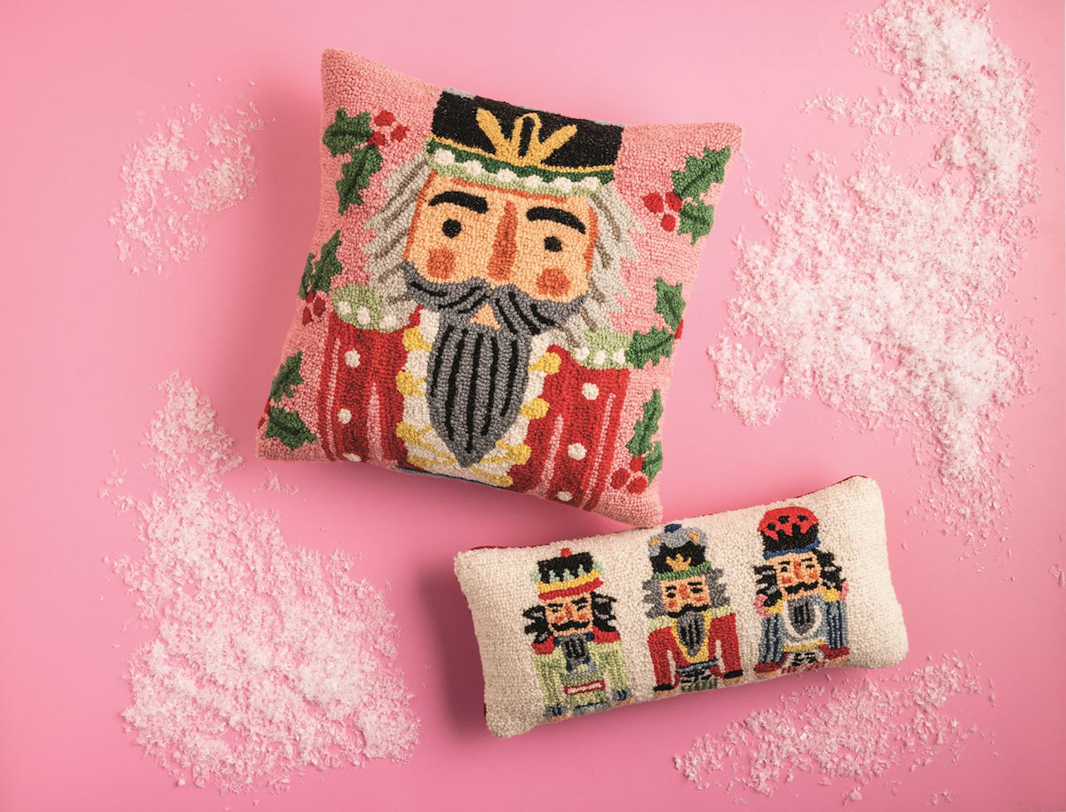 Square Nutcracker Hooked Wool Pillow