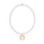 Pearl beaded bracelet with a gold paw print charm