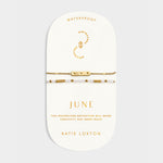 June moonstone birthstone bracelet set on a branded display card