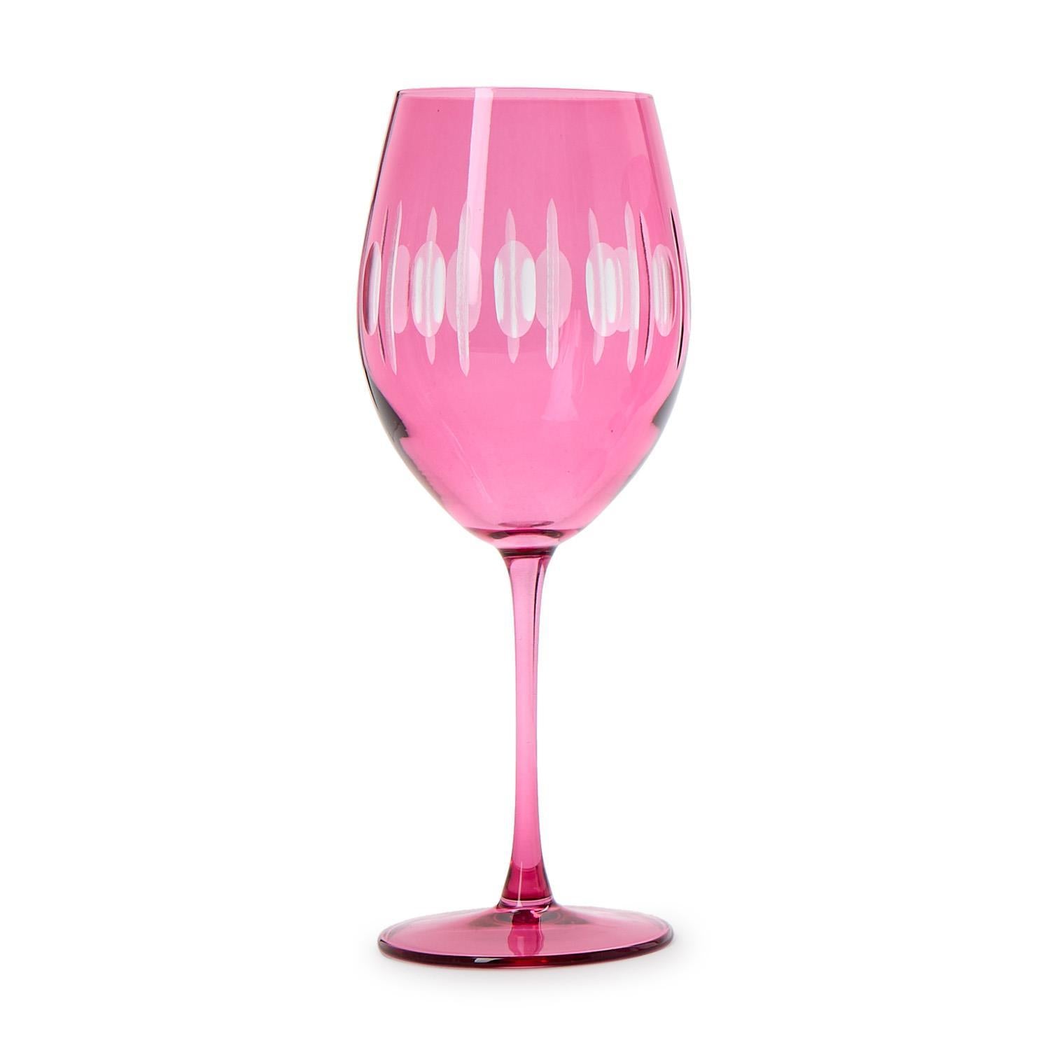 Sparkling Cut Pink Stemmed Wine Glass