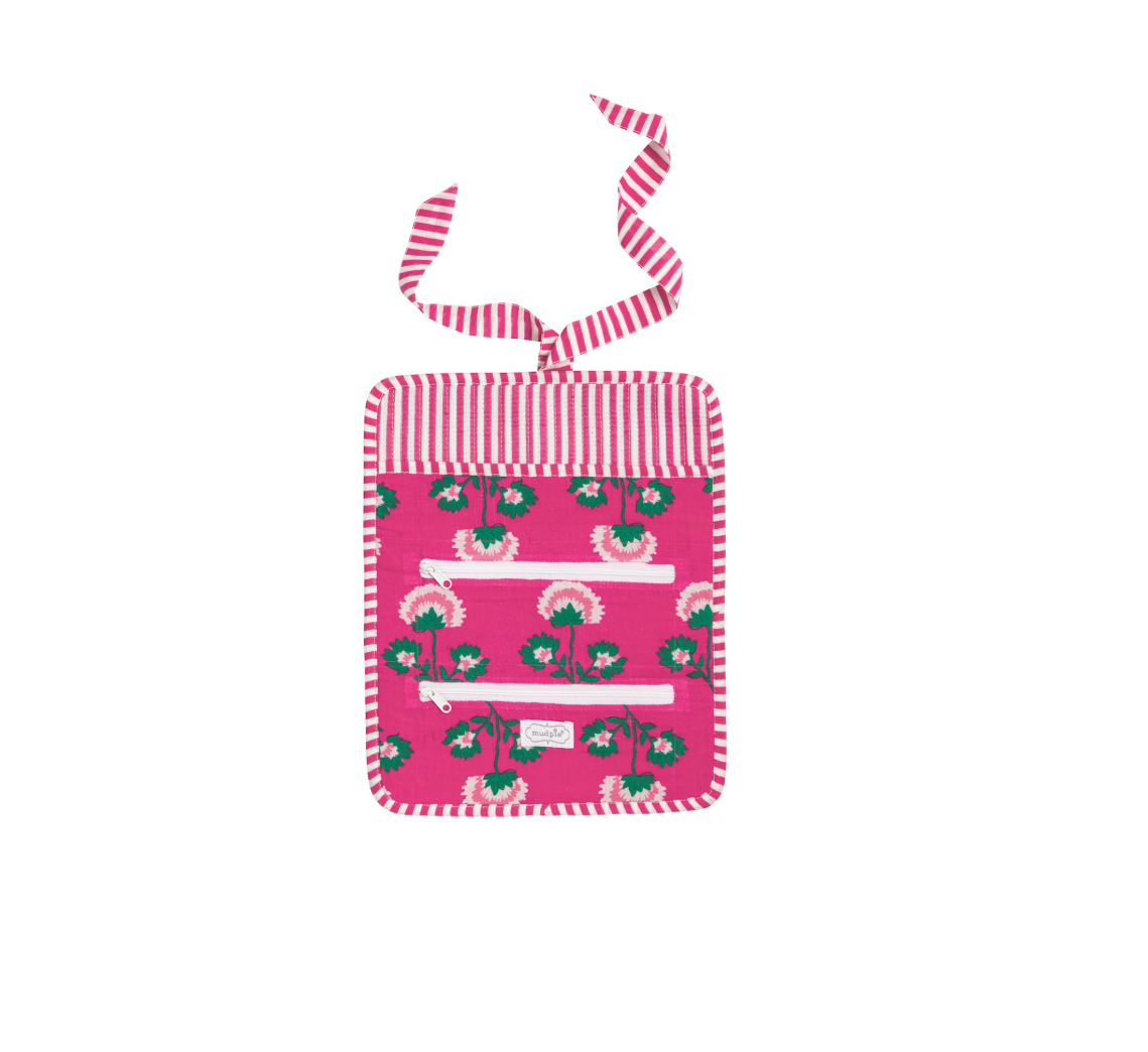 Pink Block Print Jewelry Roll