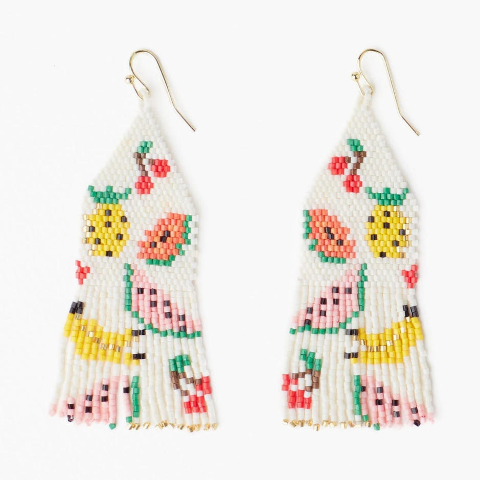 Delilah Fruit Beaded Fringe Earrings Multi