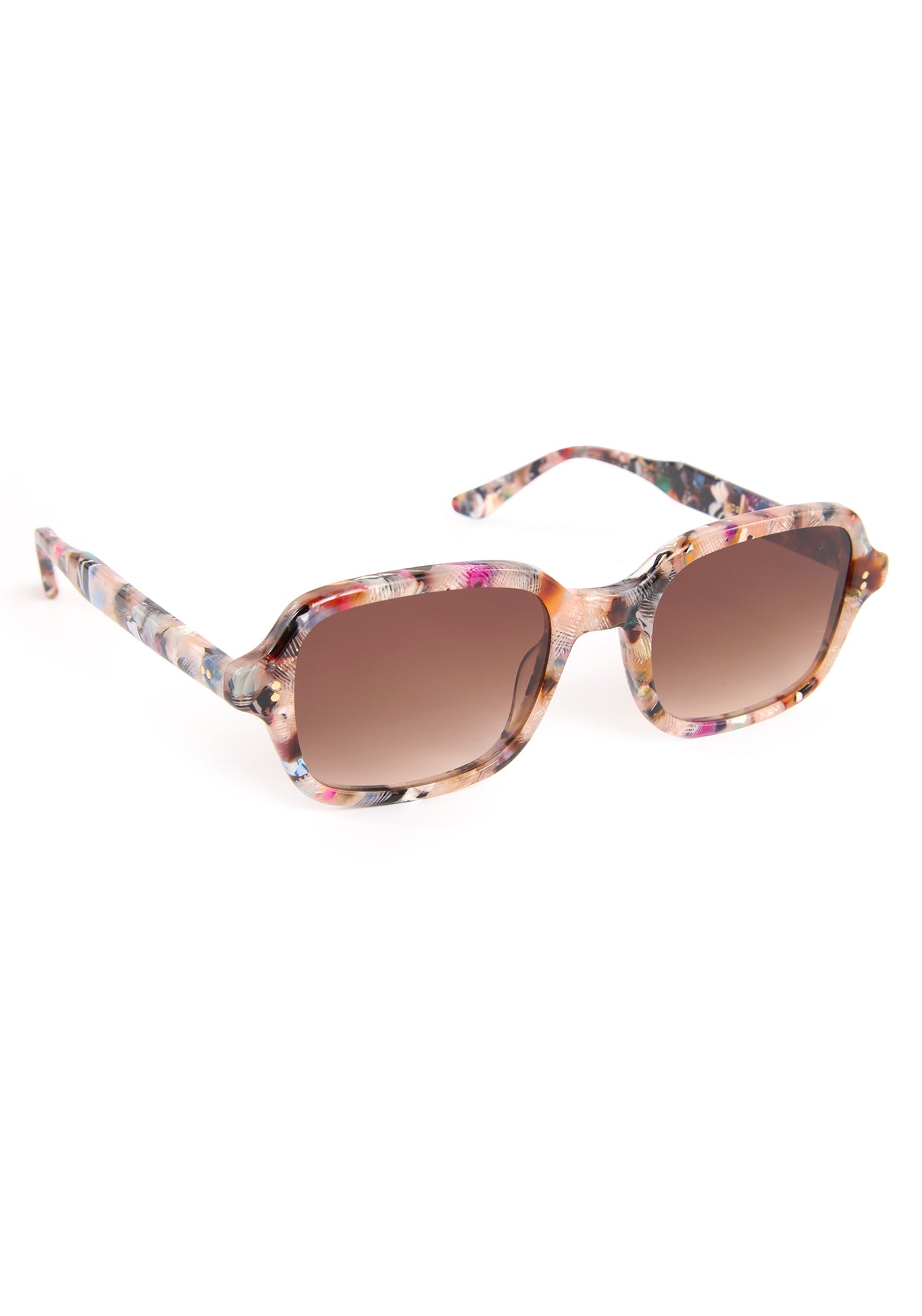 Sunglasses with floral patterned frame on a white background