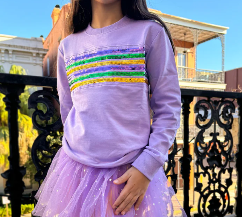 Youth Sequin Stripes Long Sleeve Lavender