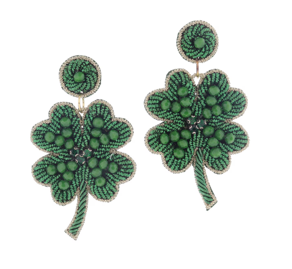 Beaded Four Leaf Clover Earrings