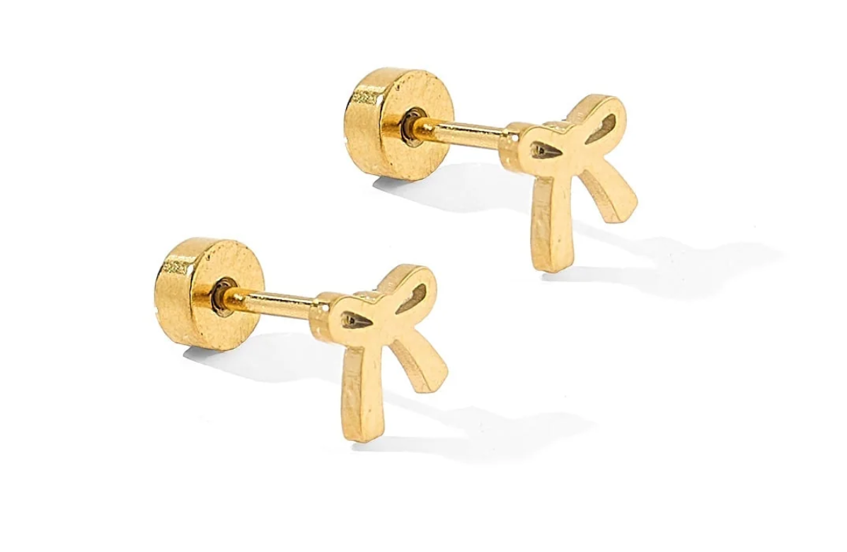 Screwback Studs - Ruby Bow