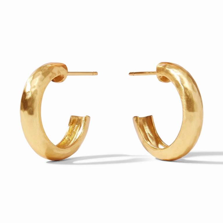 Pair of gold hoop earrings with a hammered texture