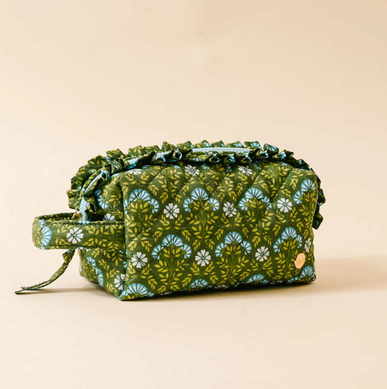Quilted Cosmetic Pouch- Forest Green
