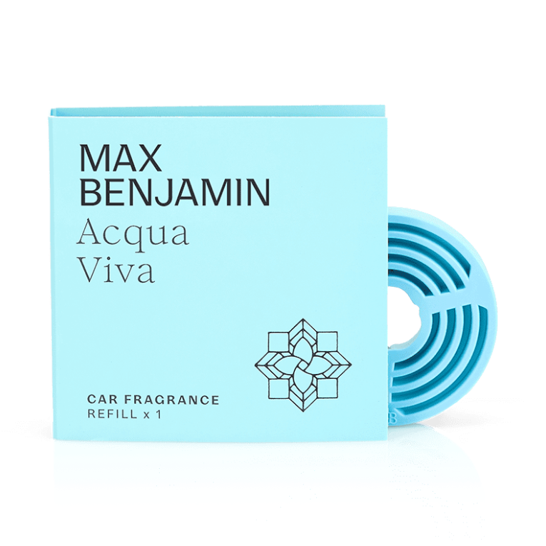 Max Benjamin Acqua Viva car fragrance refill in light blue packaging