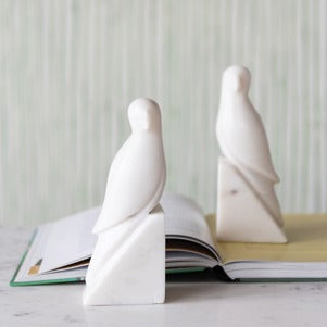 Marble Parrot Bookends (Set of 2)