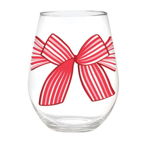 Stripe Bow Stemless Wine Glass