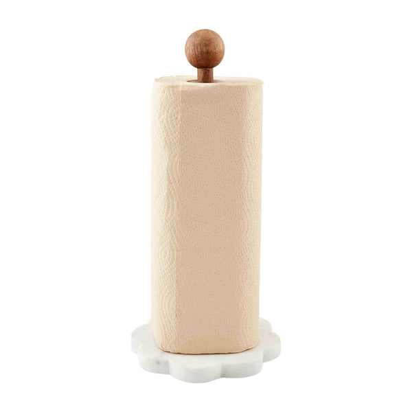 Marble Paper Towel Holder w/ Brass Top, White 12H - Phina Shop