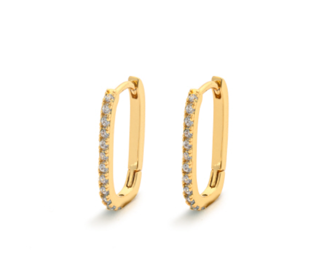 Gold Link White Stone Huggie Earrings